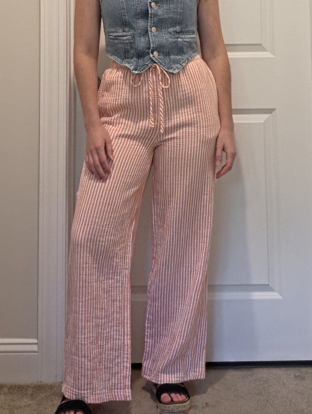 Orange White Striped Pants Women’s Loose Fit Comfy Summer Boho Beach